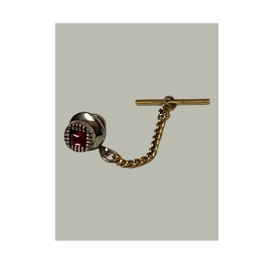 Tie Tack Mens OS Red Gold Silver Tone Vintage Chain Link Accessory